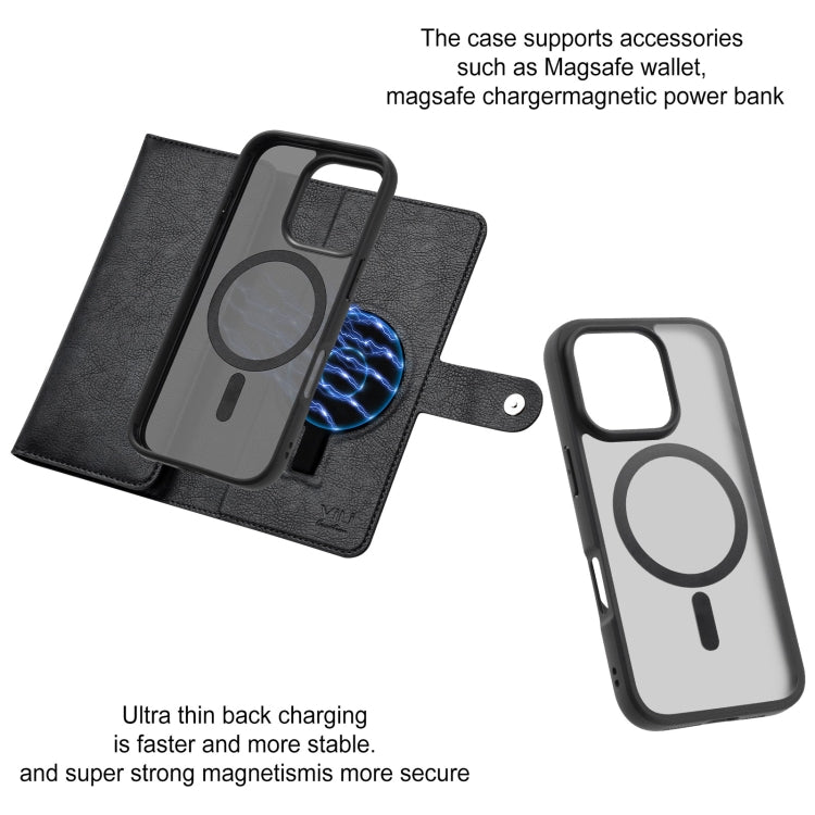 For iPhone 16 Pro ViLi GVA Series MagSafe Magnetic RFID Leather Phone Case(Black)