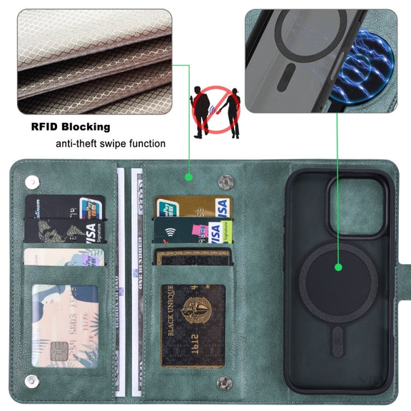 For iPhone 16 Pro ViLi GVA Series MagSafe Magnetic RFID Leather Phone Case(Green)