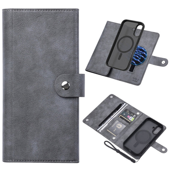 For iPhone 16 ViLi GVS Series MagSafe Magnetic RFID Leather Phone Case(Grey)