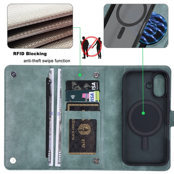 For iPhone 16 ViLi GVS Series MagSafe Magnetic RFID Leather Phone Case(Green)