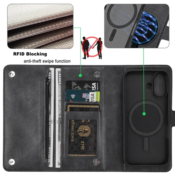 For iPhone 16 Plus ViLi GVS Series MagSafe Magnetic RFID Leather Phone Case(Black)