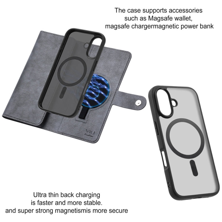 For iPhone 16 Plus ViLi GVS Series MagSafe Magnetic RFID Leather Phone Case(Grey)