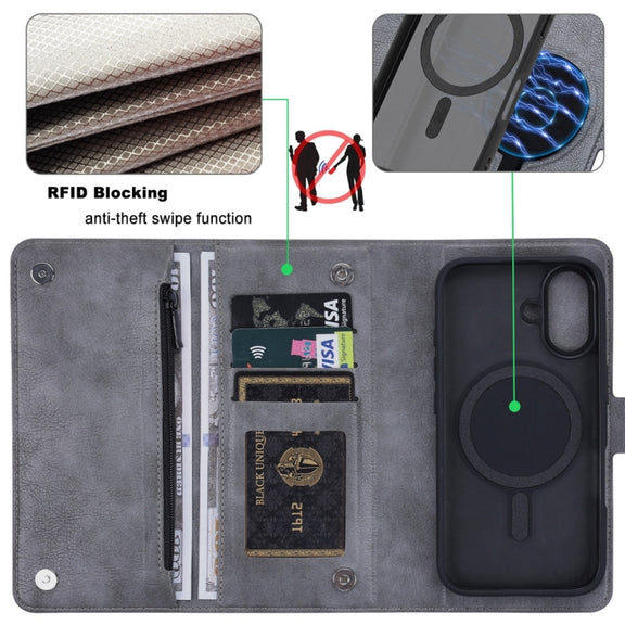 For iPhone 16 Plus ViLi GVS Series MagSafe Magnetic RFID Leather Phone Case(Grey)
