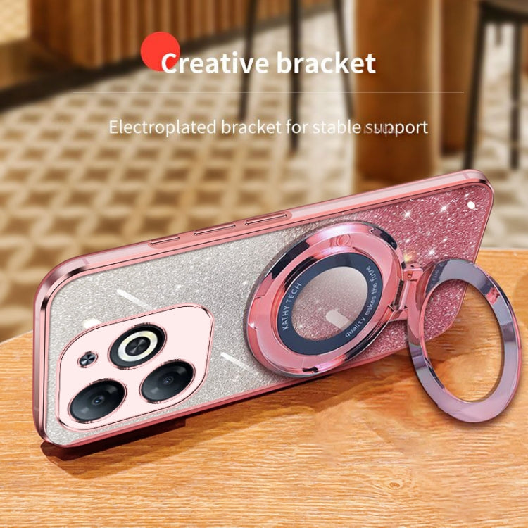 For Tecno Spark Go 2024 Plated Gradient Glitter Round Holder TPU Phone Case(Pink)
