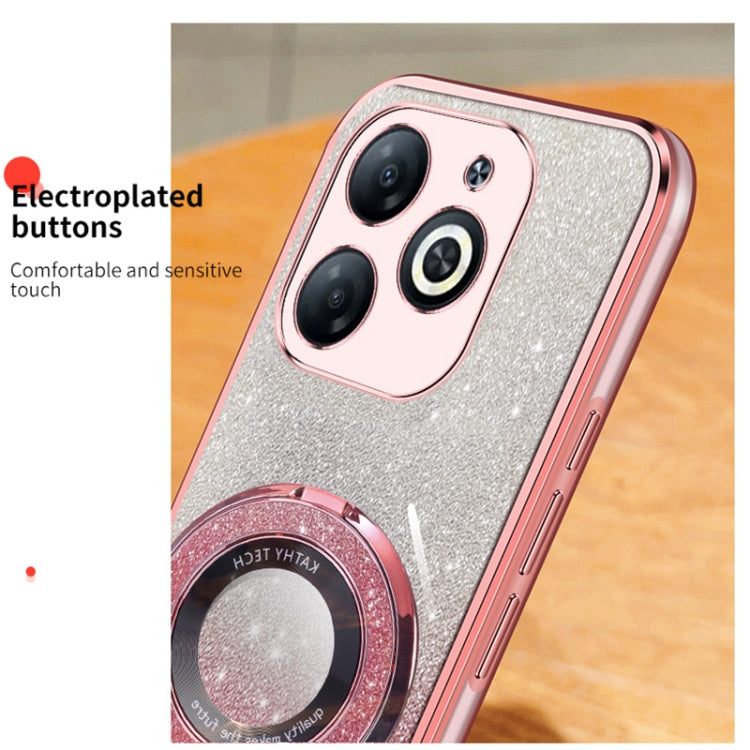 For Tecno Spark Go 2024 Plated Gradient Glitter Round Holder TPU Phone Case(Silver)