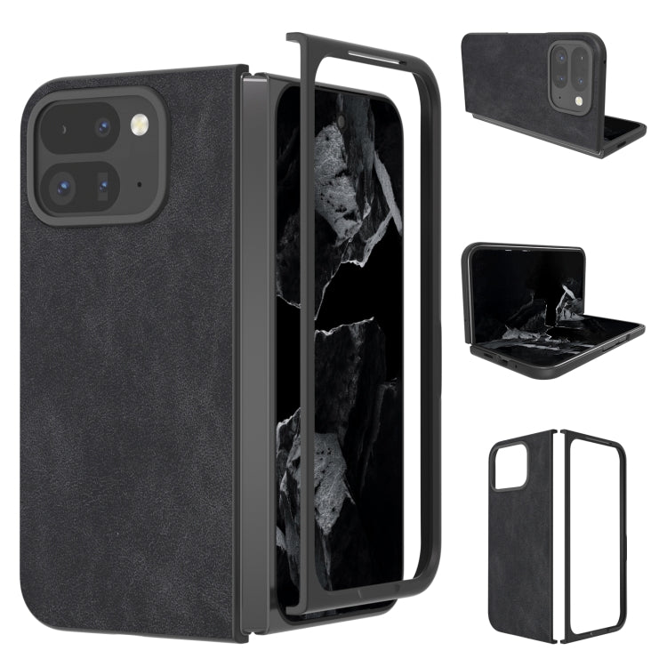 For Google Pixel 9 Pro Fold Black Frame PU Leather Full Coverage Phone Case(Black)