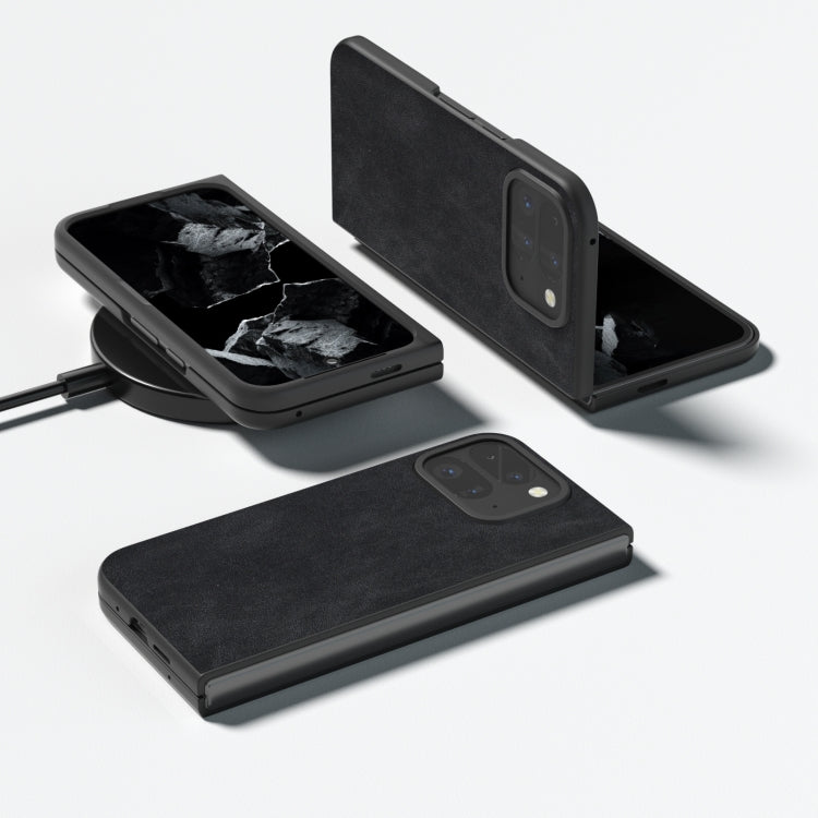 For Google Pixel 9 Pro Fold Black Frame PU Leather Full Coverage Phone Case(Black)