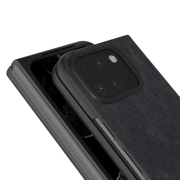 For Google Pixel 9 Pro Fold Black Frame PU Leather Full Coverage Phone Case(Black)