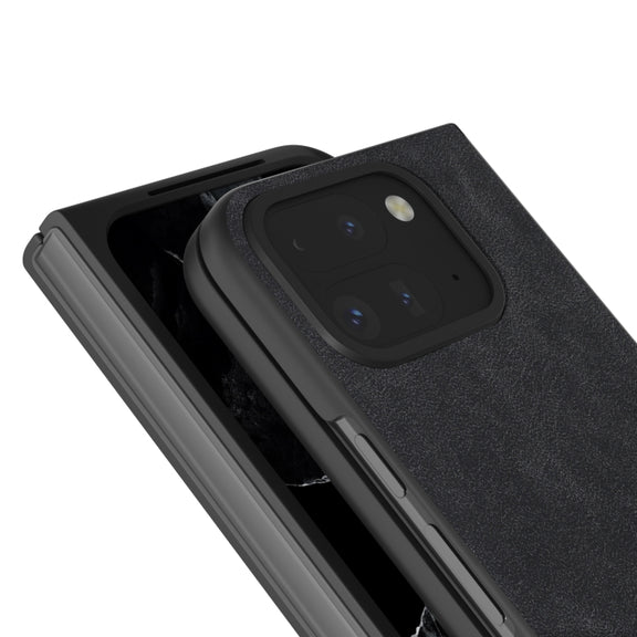 For Google Pixel 9 Pro Fold Black Frame PU Leather Full Coverage Phone Case(Black)