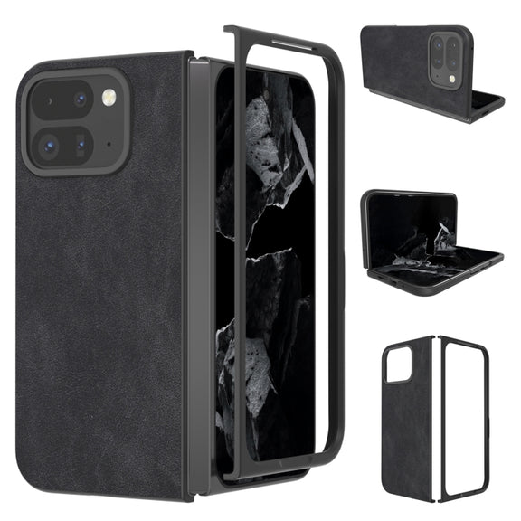 For Google Pixel 9 Pro Fold Black Frame PU Leather Full Coverage Phone Case(Black)