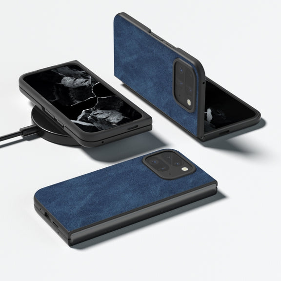 For Google Pixel 9 Pro Fold Black Frame PU Leather Full Coverage Phone Case(Blue)