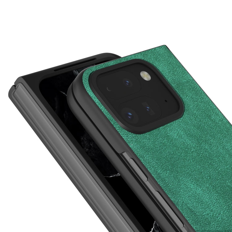 For Google Pixel 9 Pro Fold Black Frame PU Leather Full Coverage Phone Case(Green)