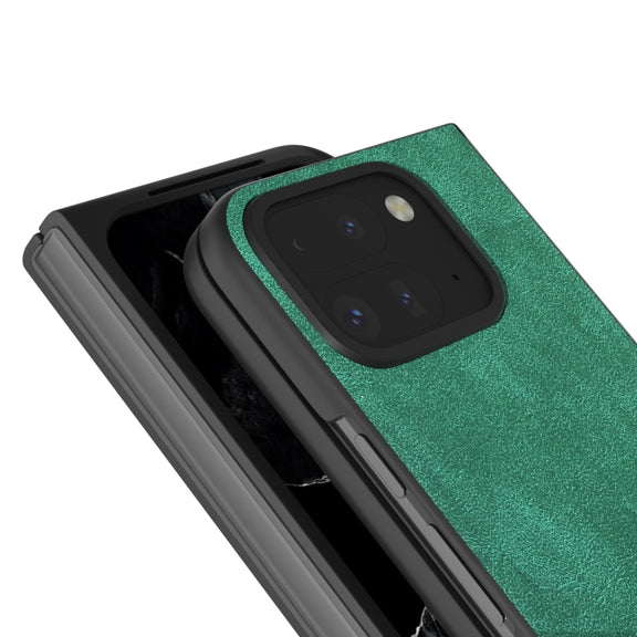 For Google Pixel 9 Pro Fold Black Frame PU Leather Full Coverage Phone Case(Green)
