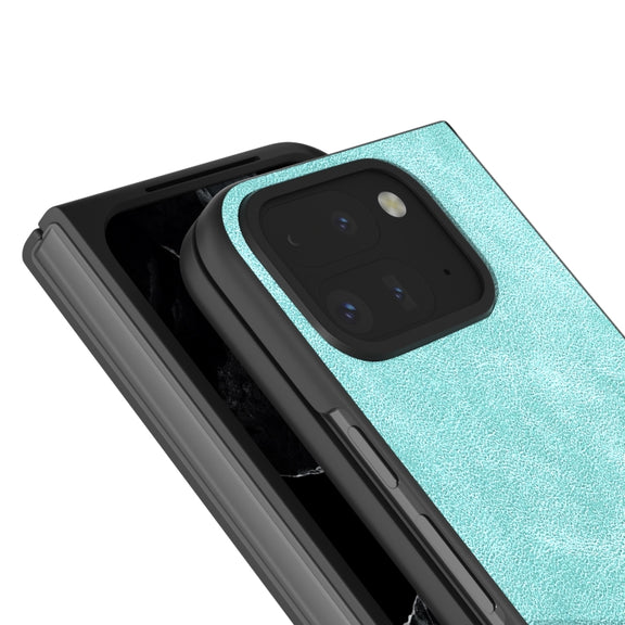 For Google Pixel 9 Pro Fold Black Frame PU Leather Full Coverage Phone Case(Light Blue)