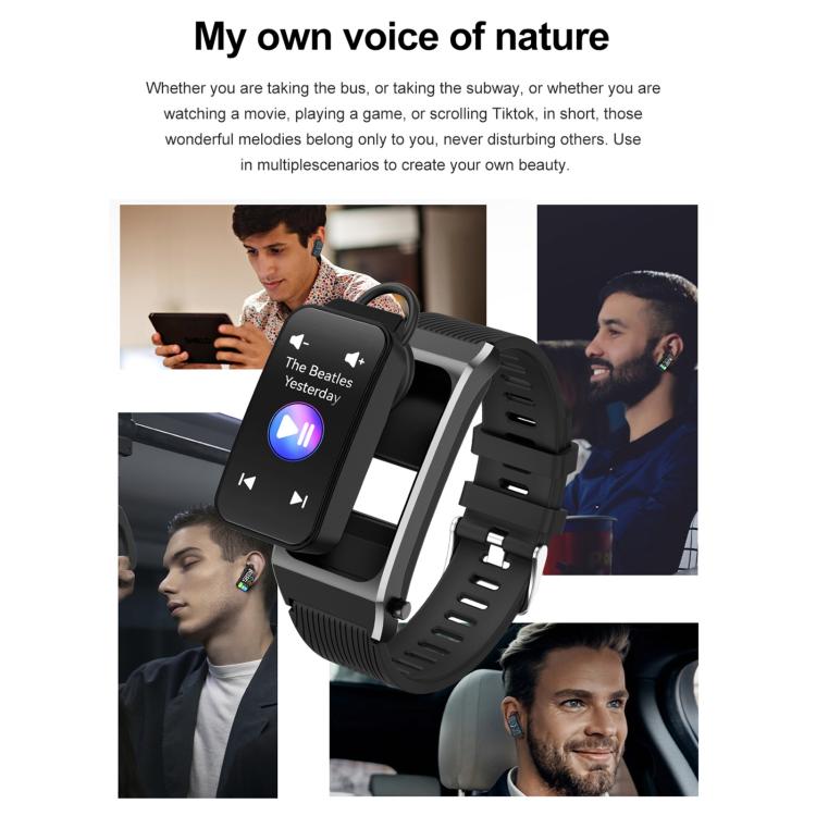 B7 Pro 1.5 inch 2 in 1 Bluetooth Earphone Silicone Strap Smart Watch, Support Heart Rate / Sleep Monitoring(Black)