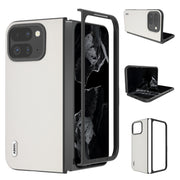 For Google Pixel 9 Pro Fold ABEEL Genuine Leather Elegant Black Edge Phone Case(White)