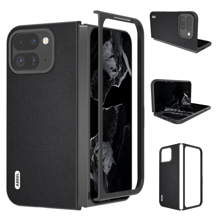 For Google Pixel 9 Pro Fold ABEEL Genuine Leather Elegant Black Edge Phone Case(Black)
