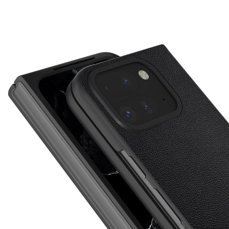 For Google Pixel 9 Pro Fold ABEEL Genuine Leather Elegant Black Edge Phone Case(Black)