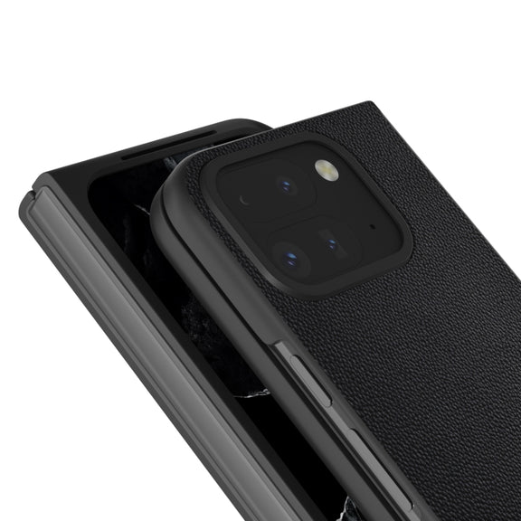 For Google Pixel 9 Pro Fold ABEEL Genuine Leather Elegant Black Edge Phone Case(Black)