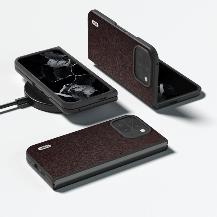 For Google Pixel 9 Pro Fold ABEEL Genuine Leather Elegant Black Edge Phone Case(Coffee)