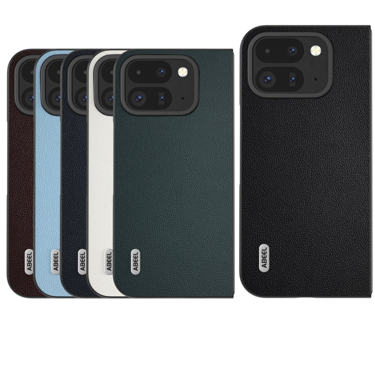 For Google Pixel 9 Pro Fold ABEEL Genuine Leather Elegant Black Edge Phone Case(Blue)