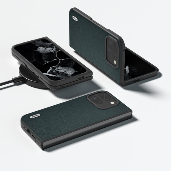 For Google Pixel 9 Pro Fold ABEEL Genuine Leather Elegant Black Edge Phone Case(Green)
