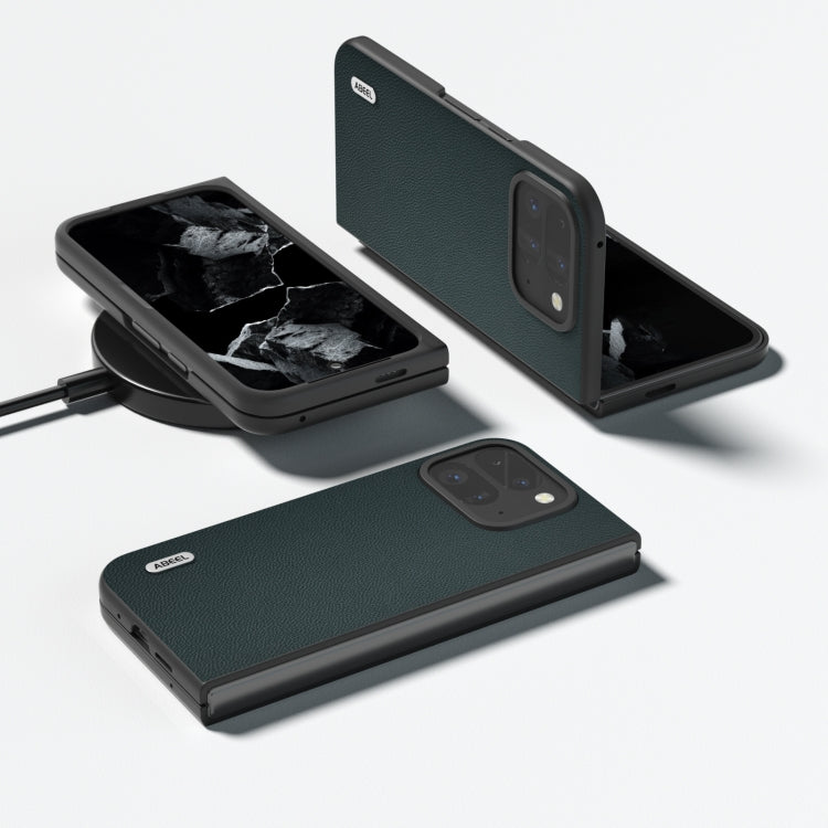 For Google Pixel 9 Pro Fold ABEEL Genuine Leather Elegant Black Edge Phone Case(Green)