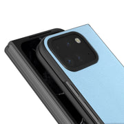 For Google Pixel 9 Pro Fold ABEEL Genuine Leather Elegant Black Edge Phone Case(Sky Blue)