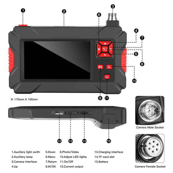 P30 8mm 1080P IP68 Water-resistant 4.3 inch Screen Dual Camera Digital Endoscope, Length:3m Snake Tube(Black)