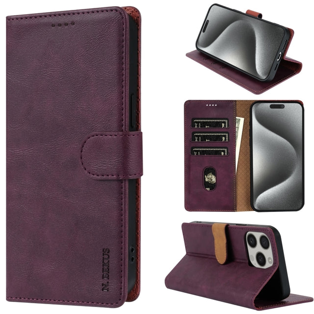 For iPhone 16 Pro Max N.BEKUS CSJ-P1 Solid Color Leather Phone Case(Wine Red)