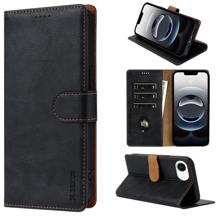 For iPhone 16e N.BEKUS CSJ-P1 Solid Color Leather Phone Case(Black)
