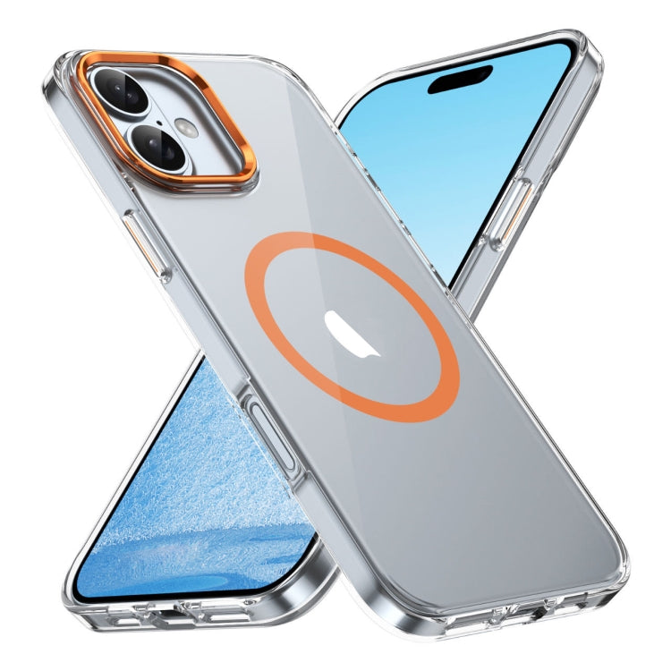 For iPhone 16 Ice Feel HD Transparent MagSafe PC Full Coverage Phone Case(Orange)