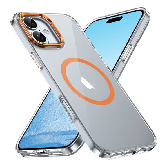 For iPhone 16 Ice Feel HD Transparent MagSafe PC Full Coverage Phone Case(Orange)