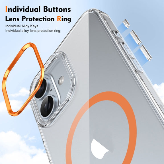For iPhone 16 Ice Feel HD Transparent MagSafe PC Full Coverage Phone Case(Orange)