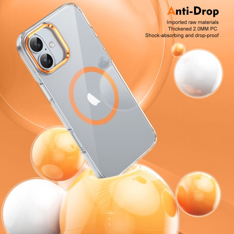 For iPhone 16 Ice Feel HD Transparent MagSafe PC Full Coverage Phone Case(Orange)