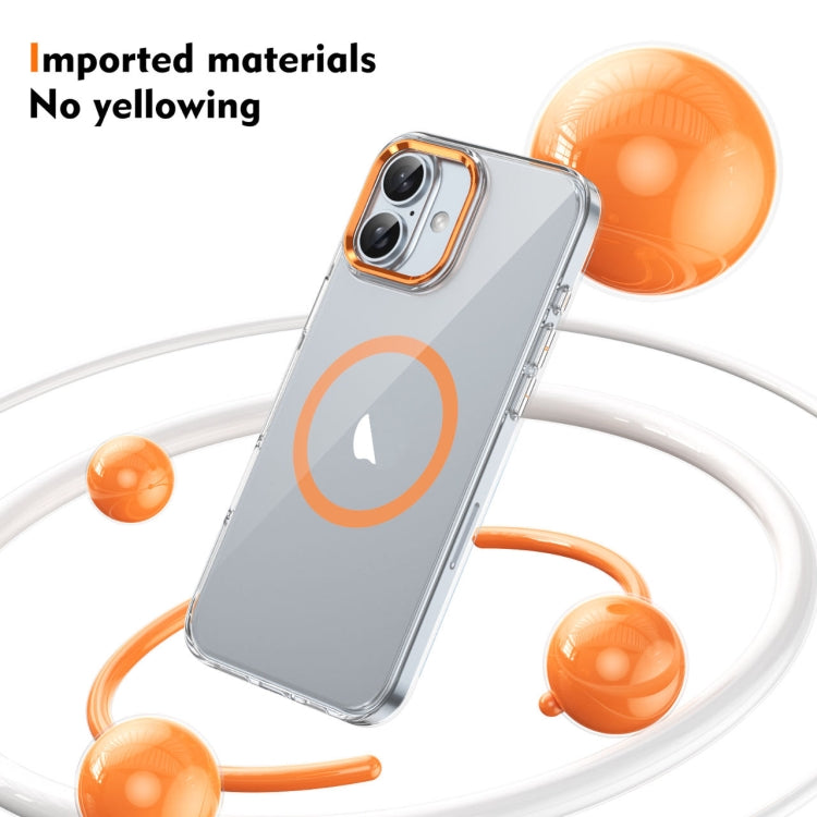 For iPhone 16 Ice Feel HD Transparent MagSafe PC Full Coverage Phone Case(Orange)