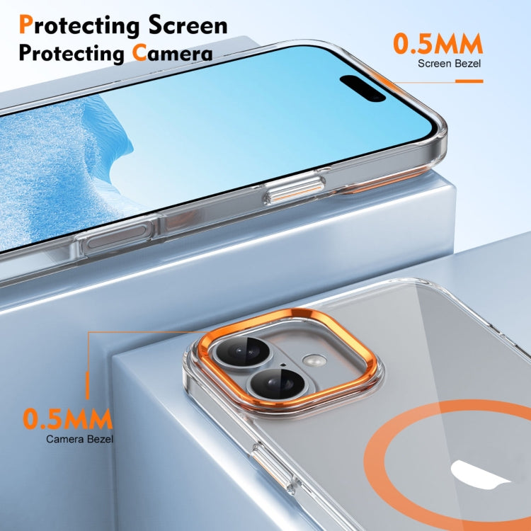 For iPhone 16 Ice Feel HD Transparent MagSafe PC Full Coverage Phone Case(Orange)