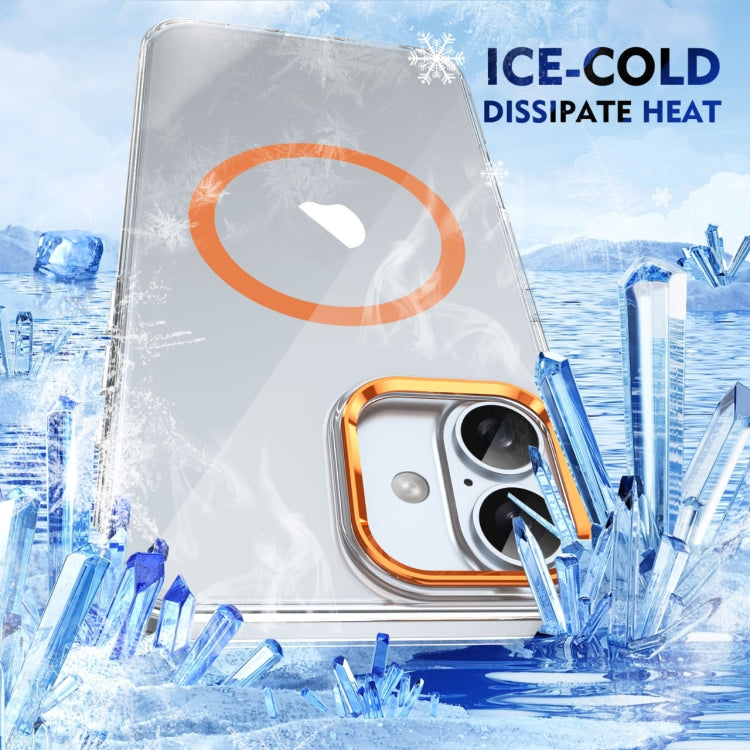 For iPhone 16 Ice Feel HD Transparent MagSafe PC Full Coverage Phone Case(Orange)