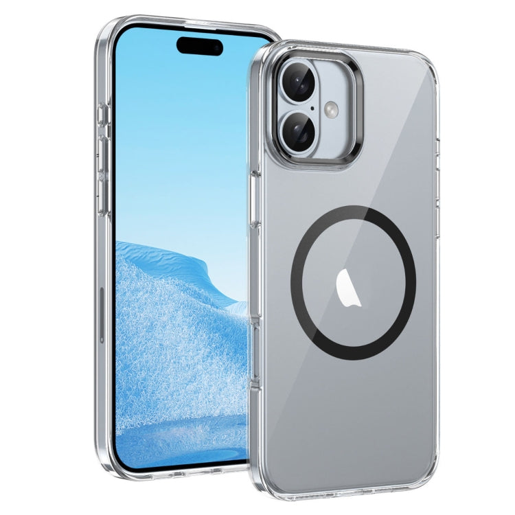 For iPhone 16 Ice Feel HD Transparent MagSafe PC Full Coverage Phone Case(Black)