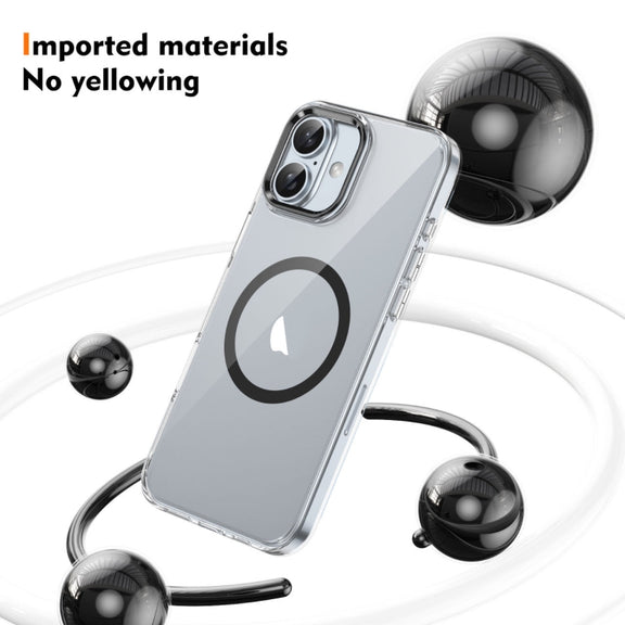 For iPhone 16 Ice Feel HD Transparent MagSafe PC Full Coverage Phone Case(Black)
