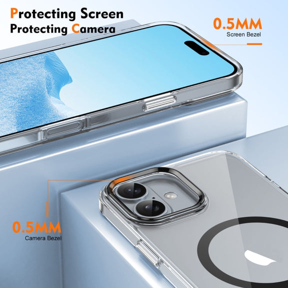 For iPhone 16 Ice Feel HD Transparent MagSafe PC Full Coverage Phone Case(Black)
