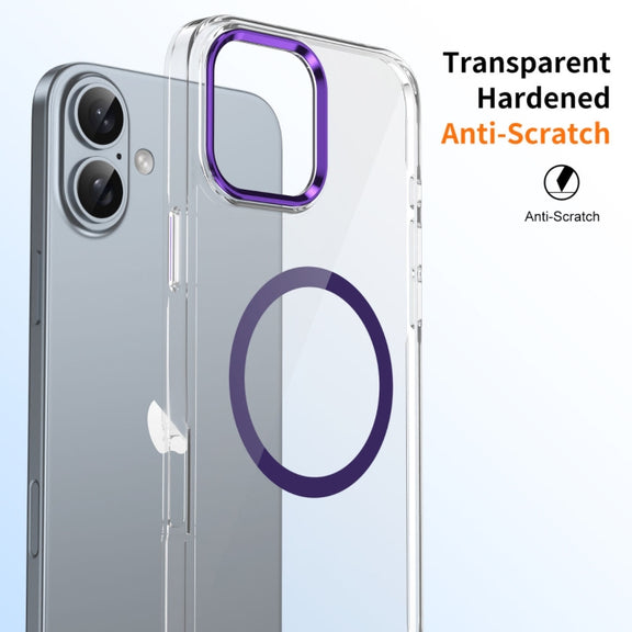 For iPhone 16 Plus Ice Feel HD Transparent MagSafe PC Full Coverage Phone Case(Purple)