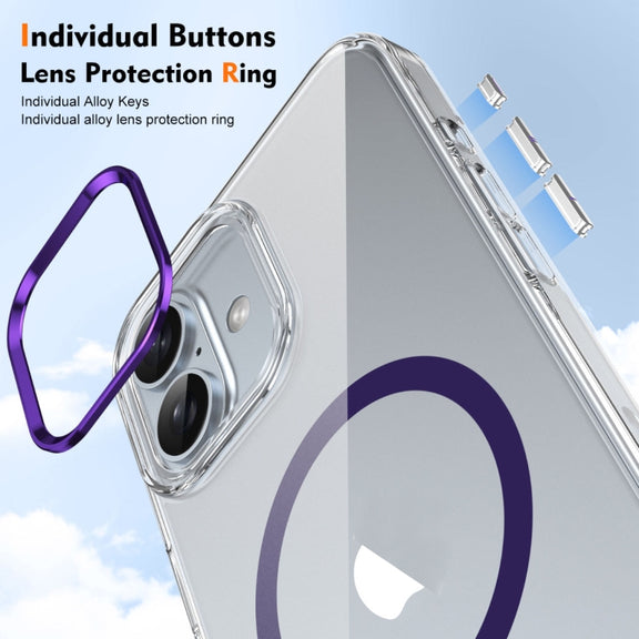 For iPhone 16 Plus Ice Feel HD Transparent MagSafe PC Full Coverage Phone Case(Purple)