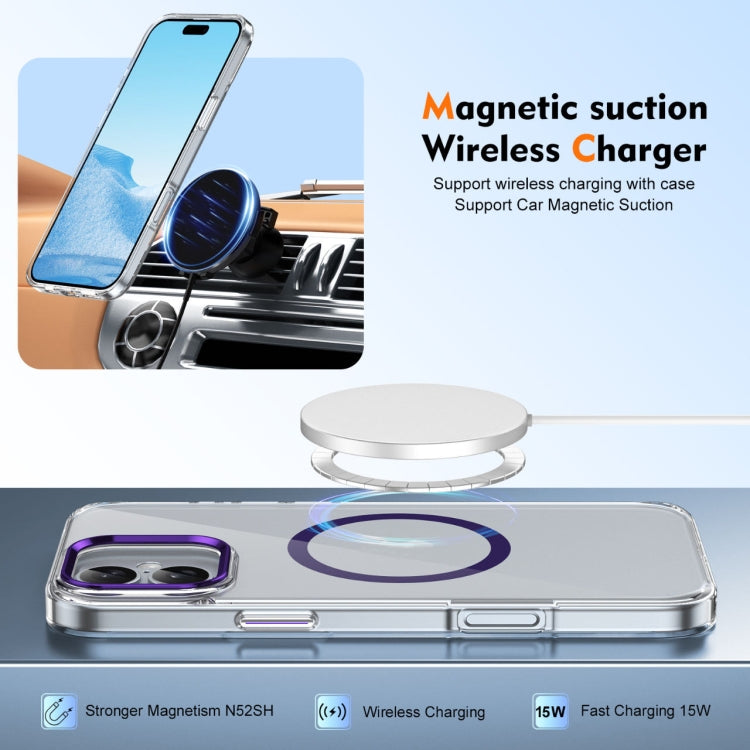 For iPhone 16 Plus Ice Feel HD Transparent MagSafe PC Full Coverage Phone Case(Purple)
