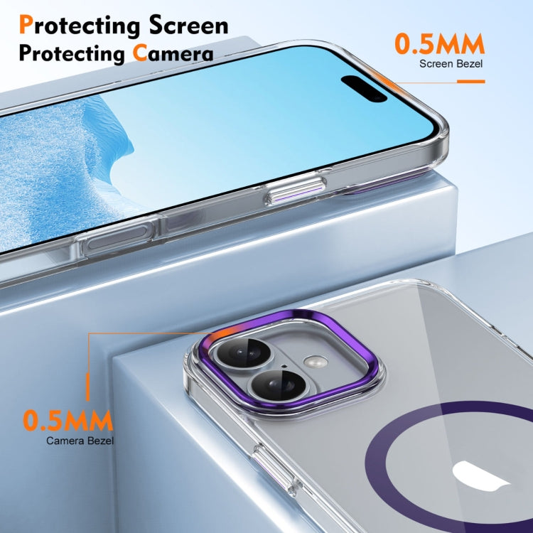 For iPhone 16 Plus Ice Feel HD Transparent MagSafe PC Full Coverage Phone Case(Purple)