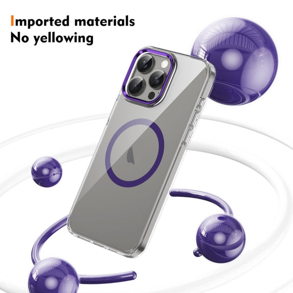 For iPhone 16 Pro Ice Feel HD Transparent MagSafe PC Full Coverage Phone Case(Purple)