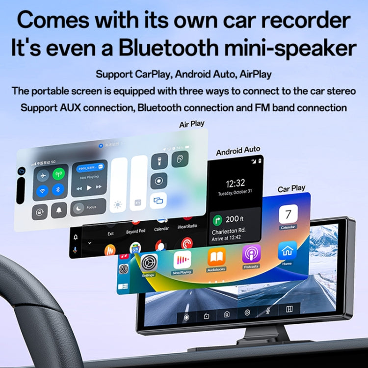 Yesido KM19 10.26 inch Center Console CarPlay Portable Car Video Navigation with Driving Recorder(Black)