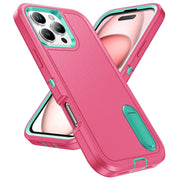 For iPhone 16 Pro Max Rugged PC + Silicone Phone Case with Holder(Rose Red+Light Green)