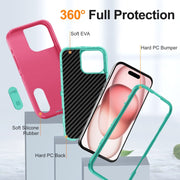 For iPhone 16 Pro Max Rugged PC + Silicone Phone Case with Holder(Rose Red+Light Green)