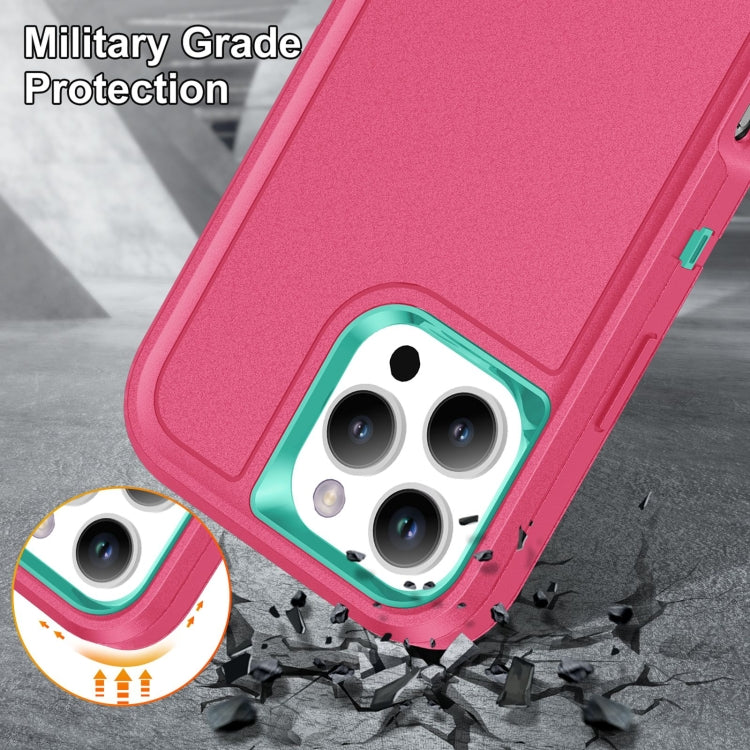 For iPhone 16 Pro Max Rugged PC + Silicone Phone Case with Holder(Rose Red+Light Green)